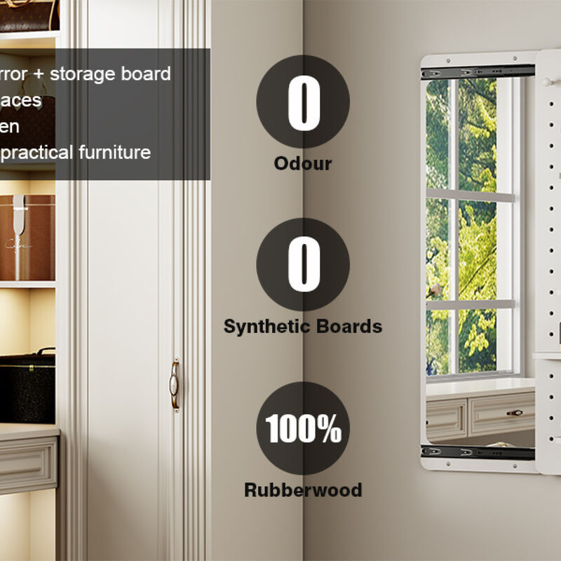 ELEMENT ACE Wall-Mounted Full Length Mirror with Sliding Panel, Multi-Functional Storage Shelves & Hooks, Space Saving for Bedroom, Living Room, Entryway image number 7