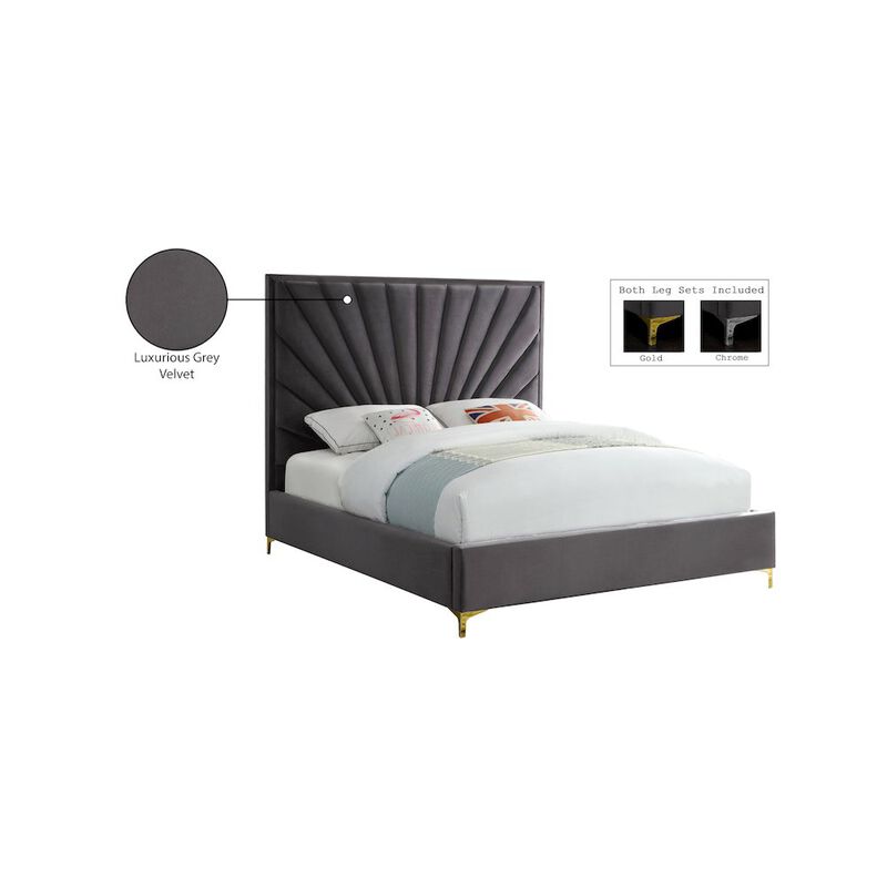 Meridian Furniture Eclipse Grey Velvet Queen Bed