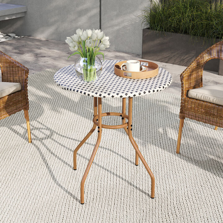 Heavy Duty Outdoor Bistro Table with Metal Frame and Leveling Foot Pads-White