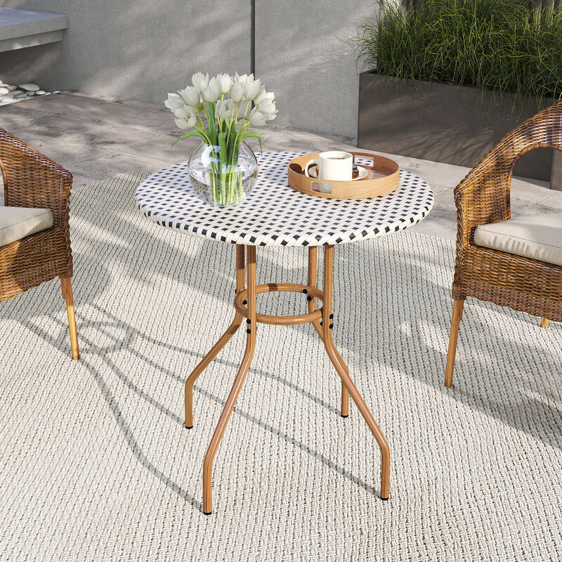 Heavy Duty Outdoor Bistro Table with Metal Frame and Leveling Foot Pads-White image number 1