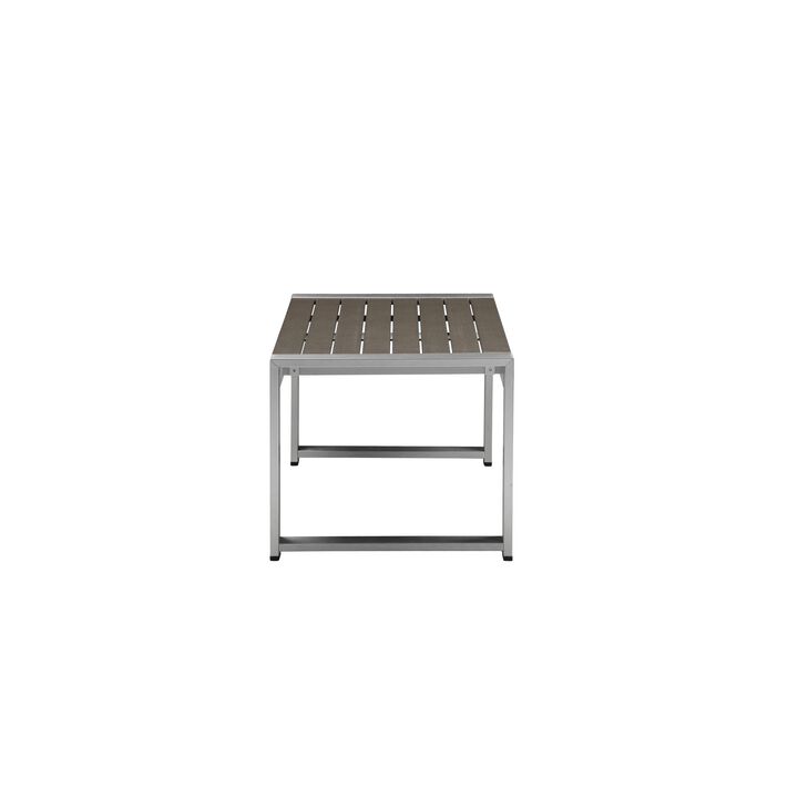 Kili 35 Inch Coffee Table, Polyresin Surface, White Gray Aluminum Frame-Benzara