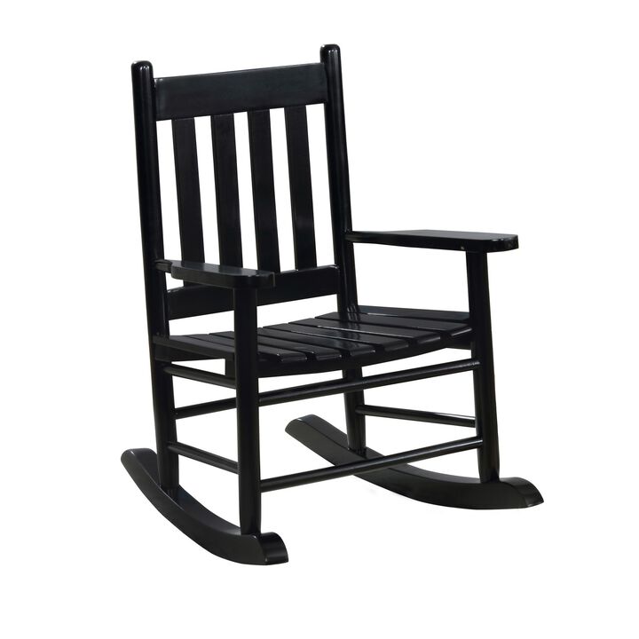 Rocking Chair with Slatted Design Back and Seat, Black