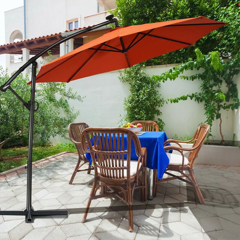 Mondawe 10 Feet 360&deg; Rotation Solar Powered LED Patio Offset Umbrella without Weight Base