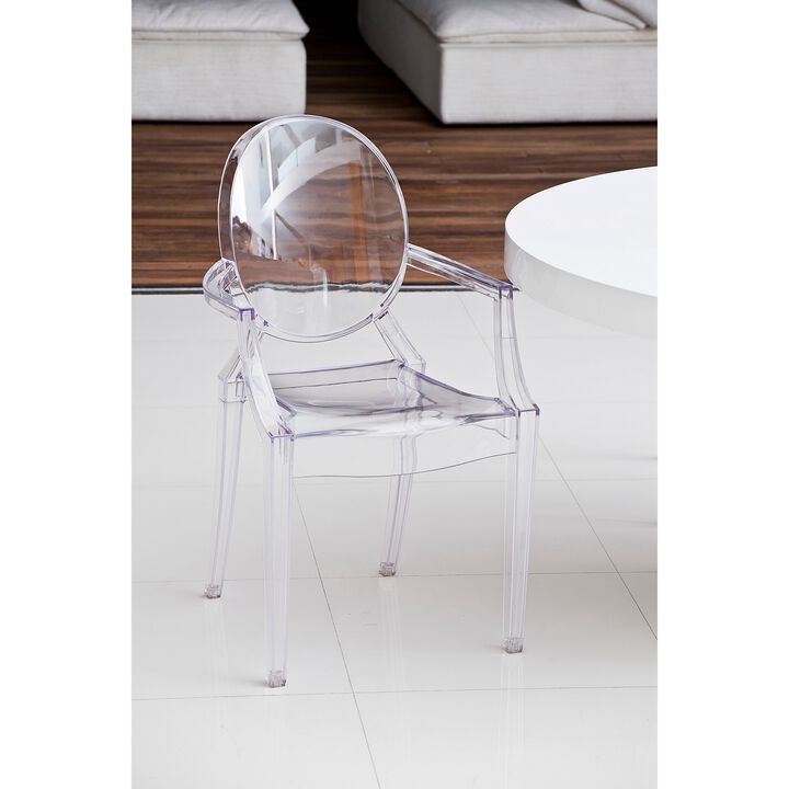Nili Set of 4 Dining Armchairs, Oval Shape Back, Molded Seat, Clear Finish - Benzara