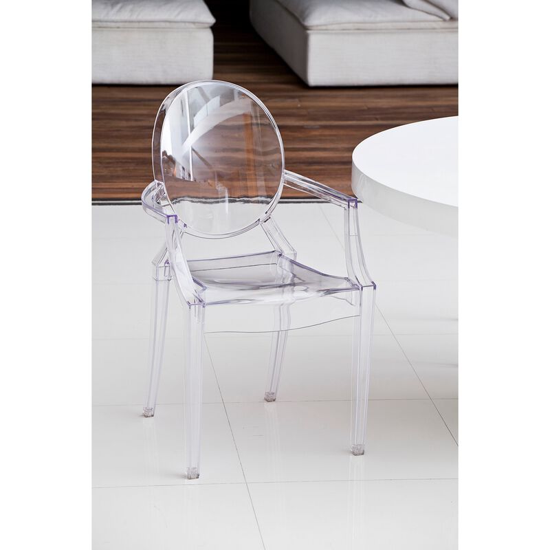 Nili Set of 4 Dining Armchairs, Oval Shape Back, Molded Seat, Clear Finish - Benzara image number 1