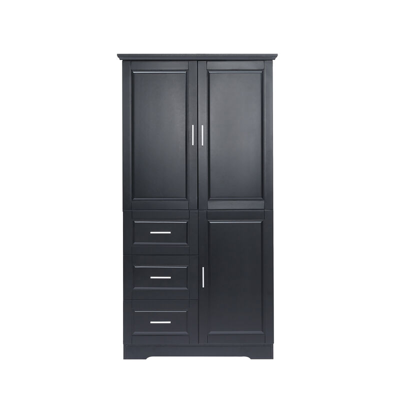 Whisen Tall and Wide Storage Cabinet with Doors, Three Drawers and Adjustable Shelf