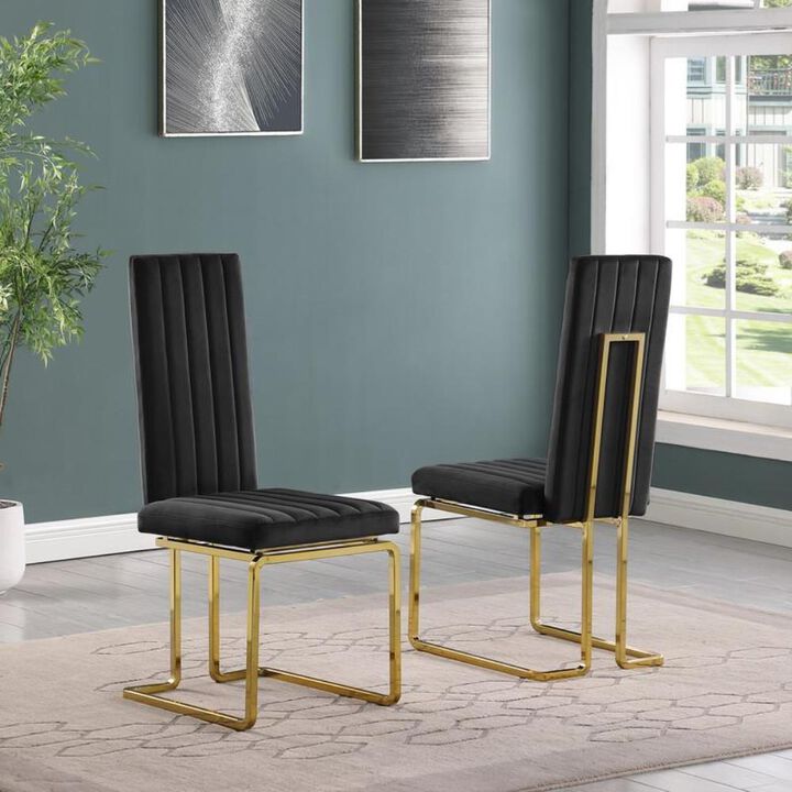 Black velvet side chairs with gold color base - Set of 2