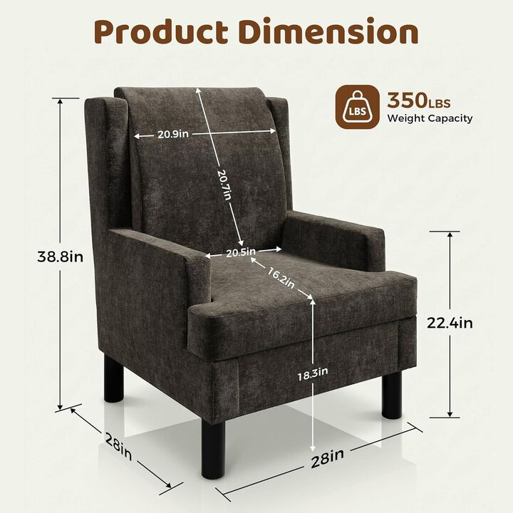 2 Pcs Upholstered Wingback Accent Chair, Modern Reading Armchair for Living Room, Bedroom,Dark Brown