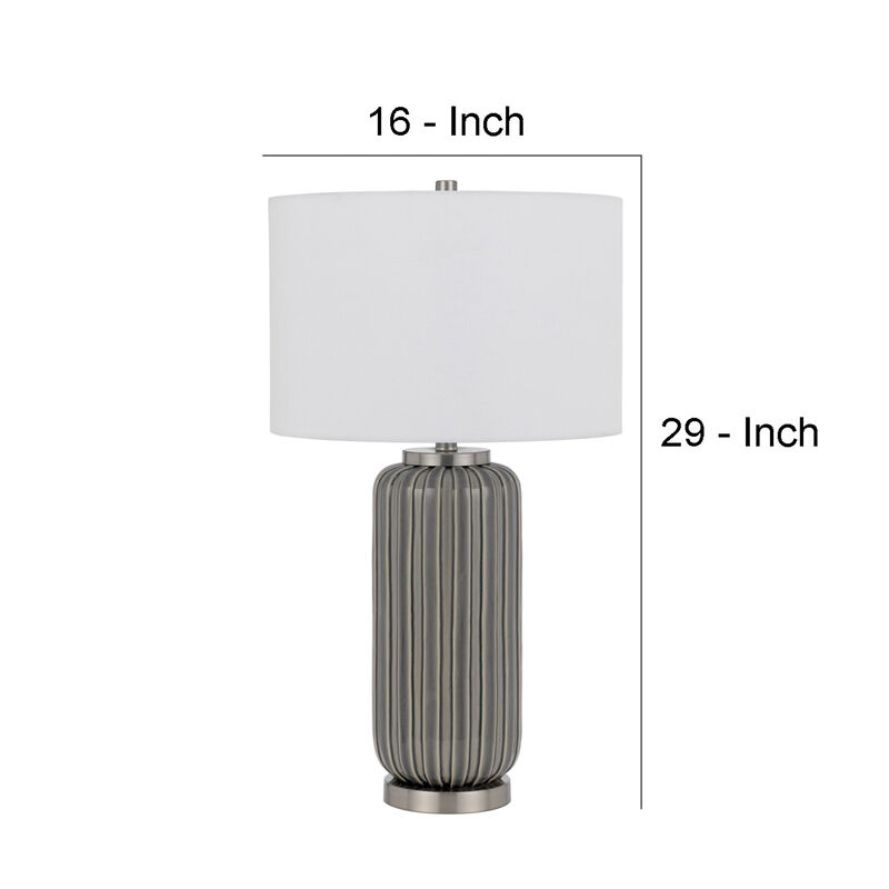 29 Inch Ceramic Curved Table Lamp with Stripes, Dimmer, Gray