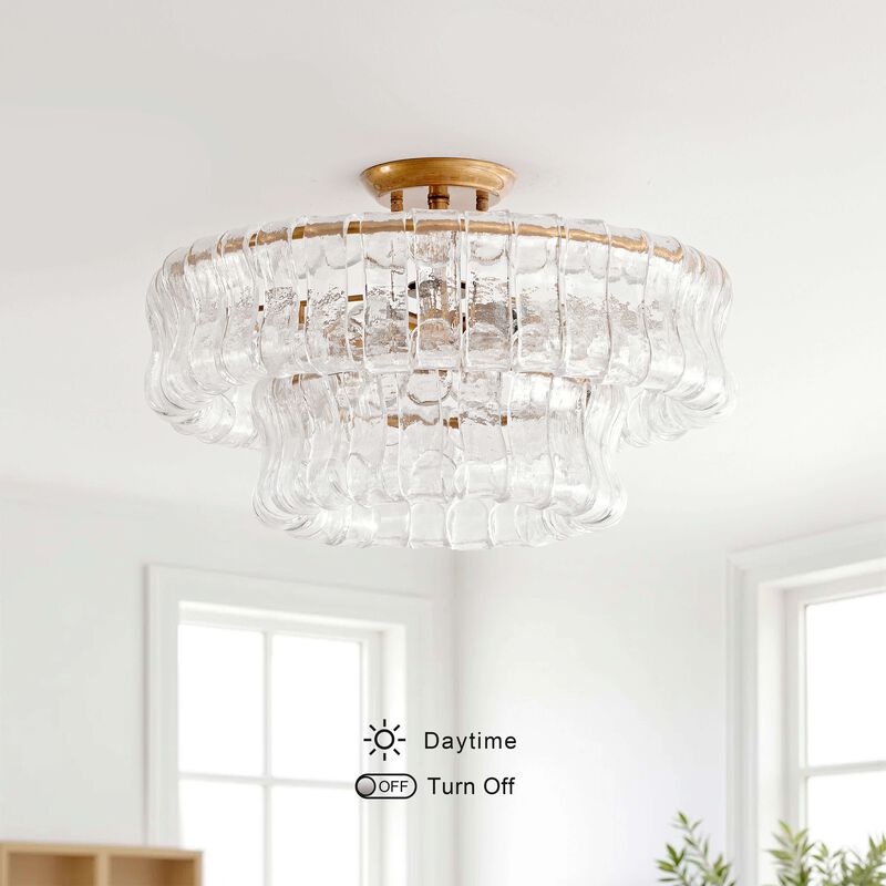 Abigail 5-Light 18" 2-Tier Brushed Brass Round Flush Mount image number 5