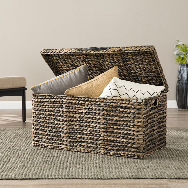 Homezia 33" Brown RattanWicker And Metal Square Lift Top Coffee Table