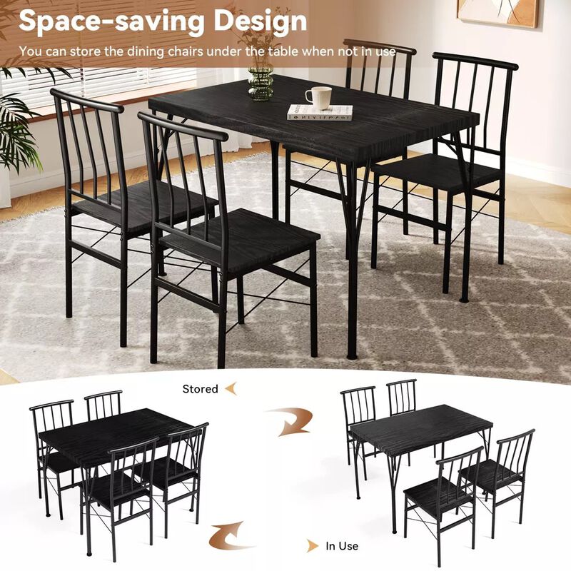 5 Piece Dining Table Set for 4 People, 43.3" Small Kitchen Table Set with 4 Chairs, Solid Wood Top image number 7