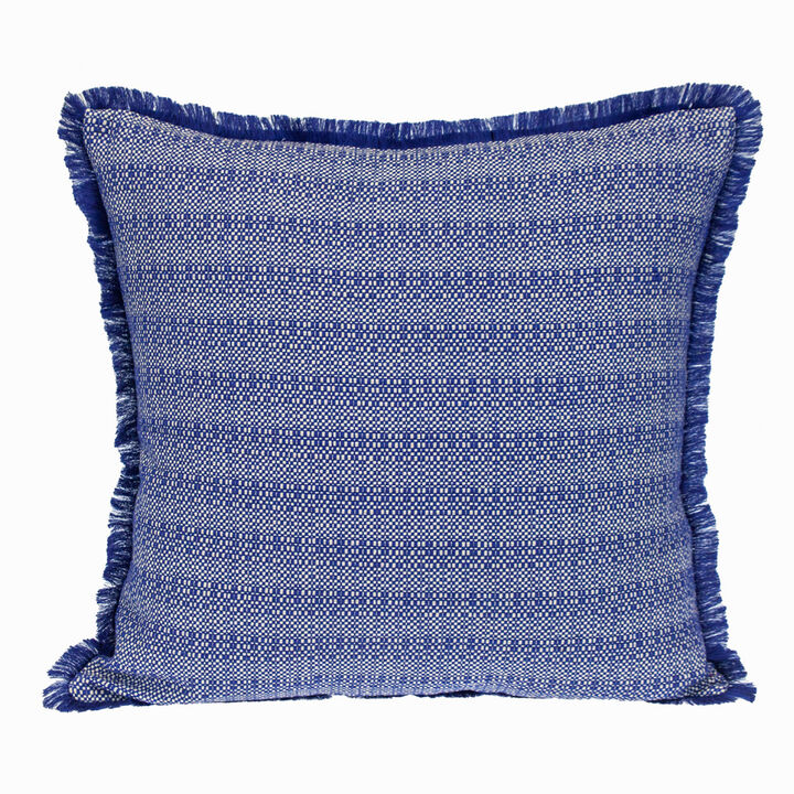 HomeRoots 24" Blue and White Striped Cotton Throw Pillow With Fringe
