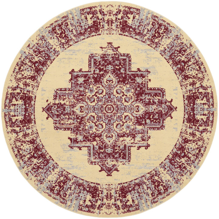 8 cream Round Damask Power Loom Area Rug