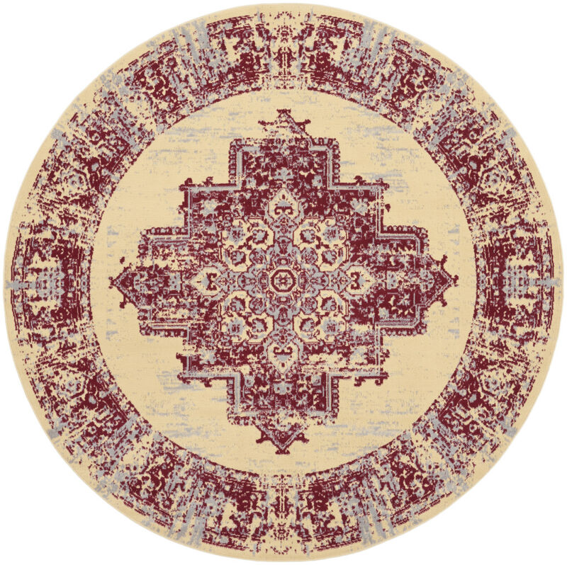 8 cream Round Damask Power Loom Area Rug