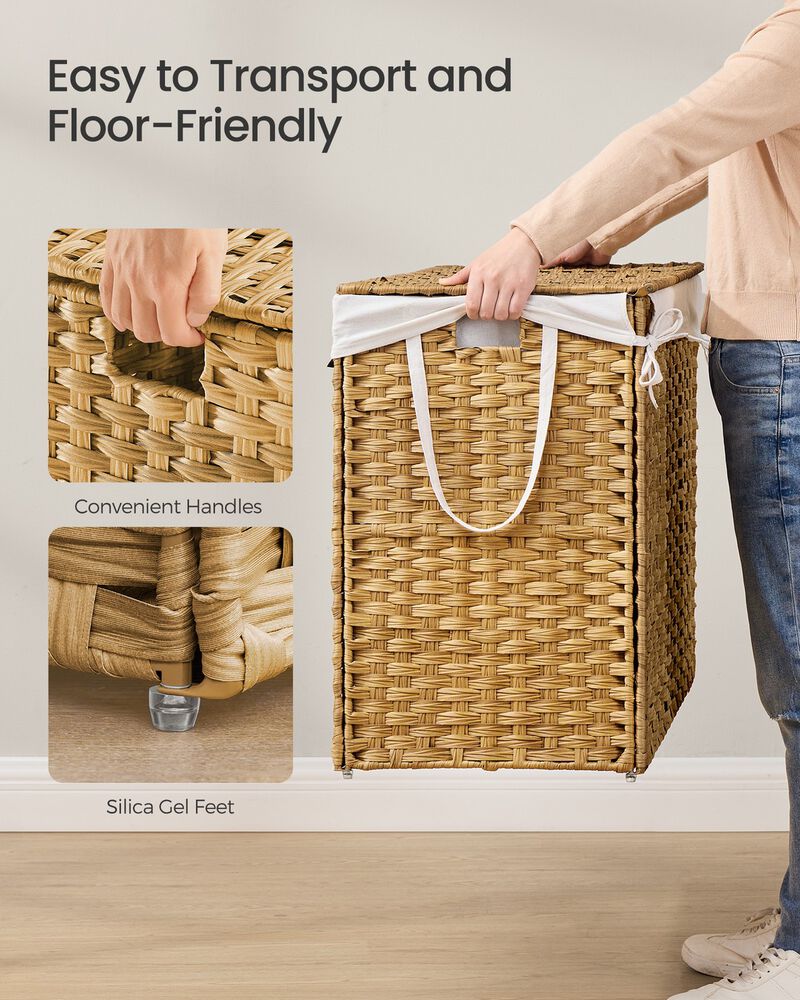 29.1 Gallon Laundry Basket with Lid Handles Goose Yellow Hamper image number 5
