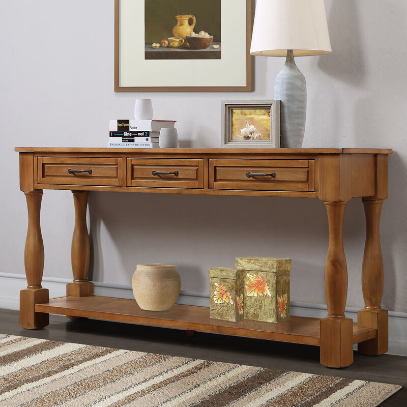 Mondawe 63 Inch Wooden Console Table With 3 Drawers And 1 Bottom Shelf Entrance Hallway Sofa Table