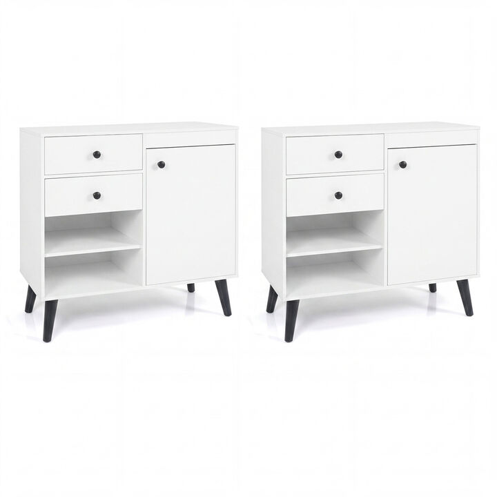 Set of 2 Kitchen Buffet Cabinets with Drawers and Open Storage