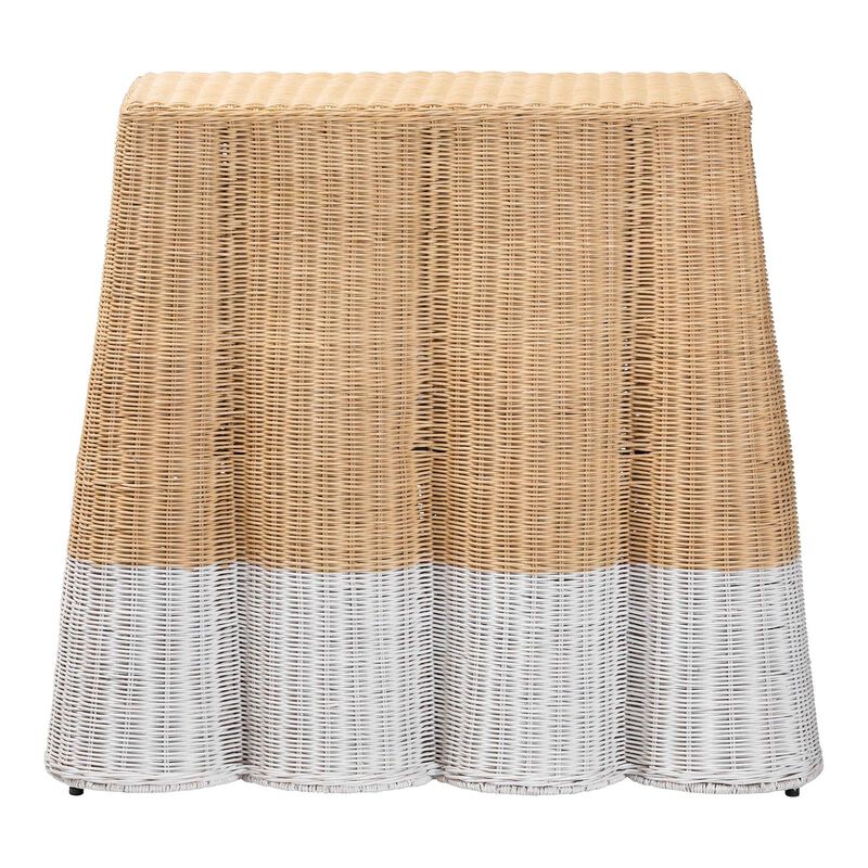 bali & pari Palm Scallop Natural Rattan Console Table - Handwoven Wicker Accent Table, Coastal & Boho Decor, Rectangle 36", Two-Tone White/Natural