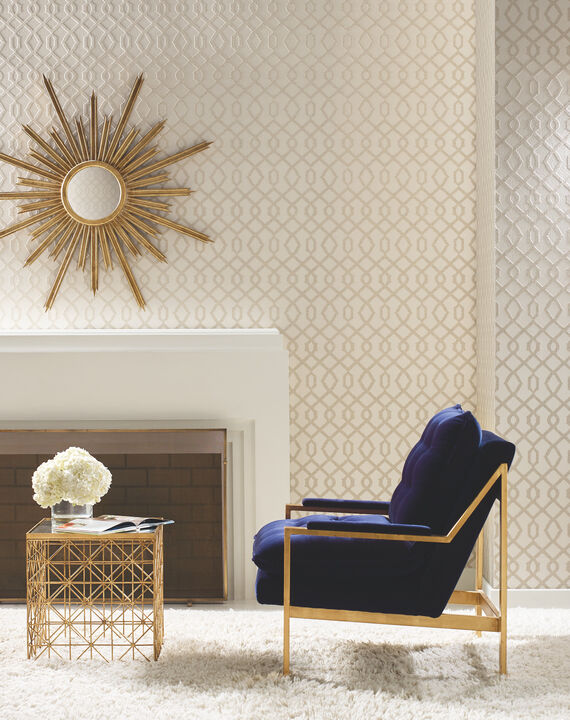 Pearl Cream & Silver Metallic  Luscious Wallpaper
