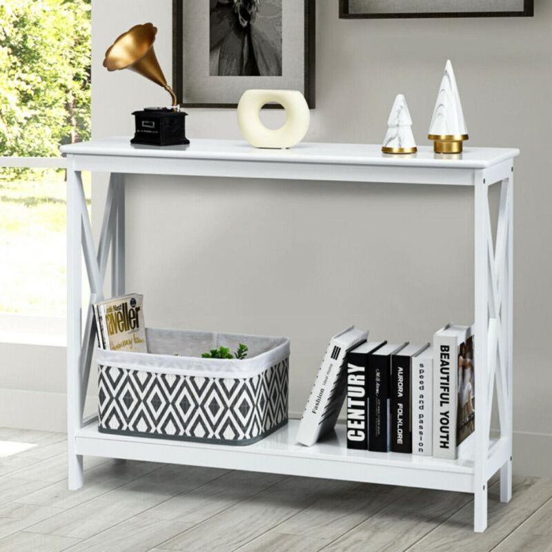 Hivvago 2-Tier Console X-Design Sofa Side Accent Table