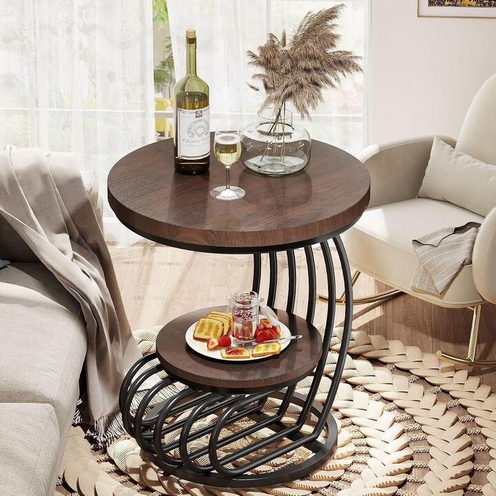 Tribesigns Round End Table, 2-Tier Faux Marble Side Table with Storage Shelf, Small Side Table for Living Room and Bedroom, Round Nightstand with Gold Metal Frame, 100 lb Capacity