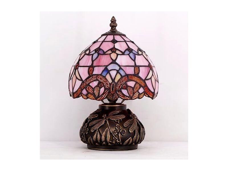 Tiffany Style Stained Glass Mushroom Accent Lamp For Office Pink image number 3