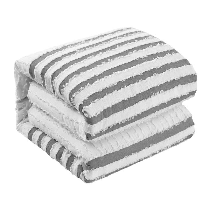 Chic Home Salma Cotton Duvet Cover Set Clip Jacquard Striped Pattern Design Bedding - Decorative Pillow Shams Included - 3 Piece - King 104x96", Grey