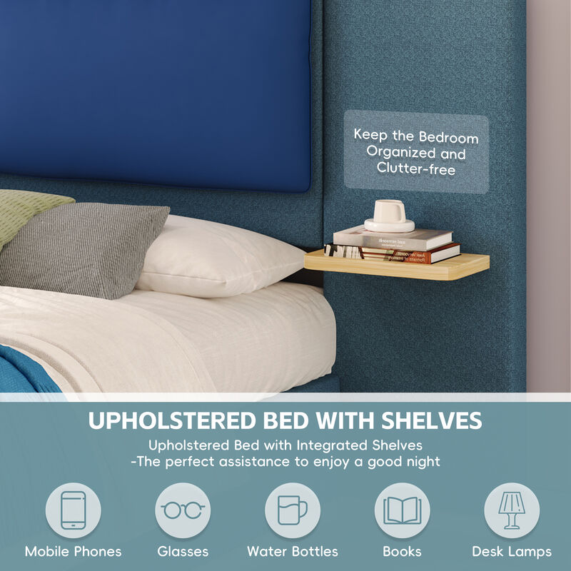 Merax Upholstered Bed Frame with Side Shelves