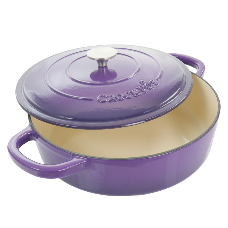 Crock-Pot Artisan 2 Piece 5 Quart Enameled Cast Iron Braiser with Lid in Lavender