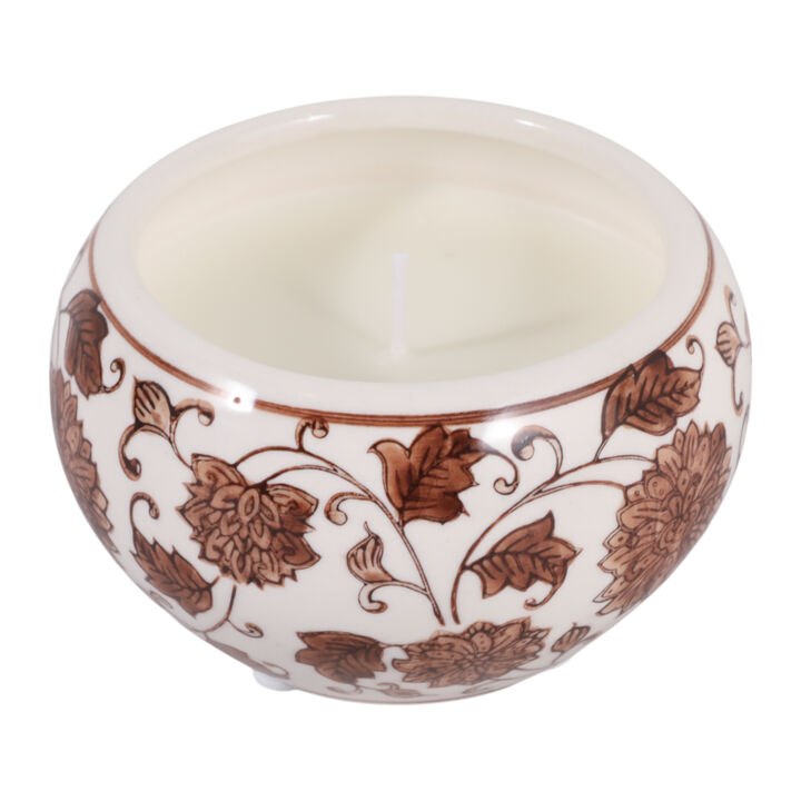 4" 7.5 Oz Neroli Basil Chinoiserie Candle, Brown/w