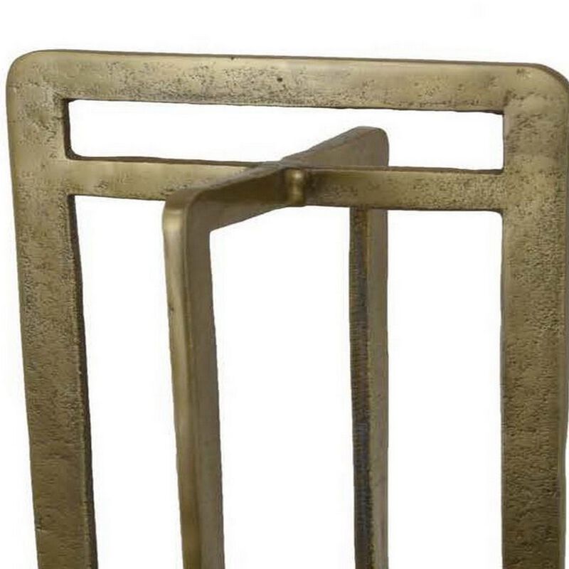 Eya 25 Inch Modern Tabletop Candle Lantern with Round Plate, Gold Metal  - Benzara