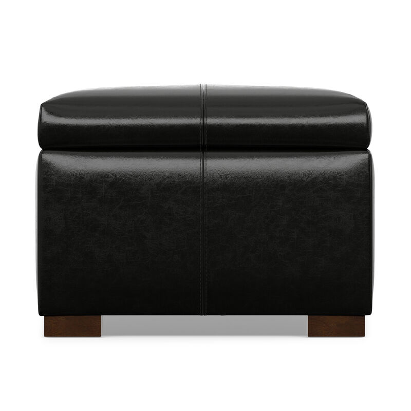Gabbie 48 inch Wide Contemporary Rectangle Rectangular Storage Ottoman in Midnight Black PU Black faux leather, Assembled image number 4