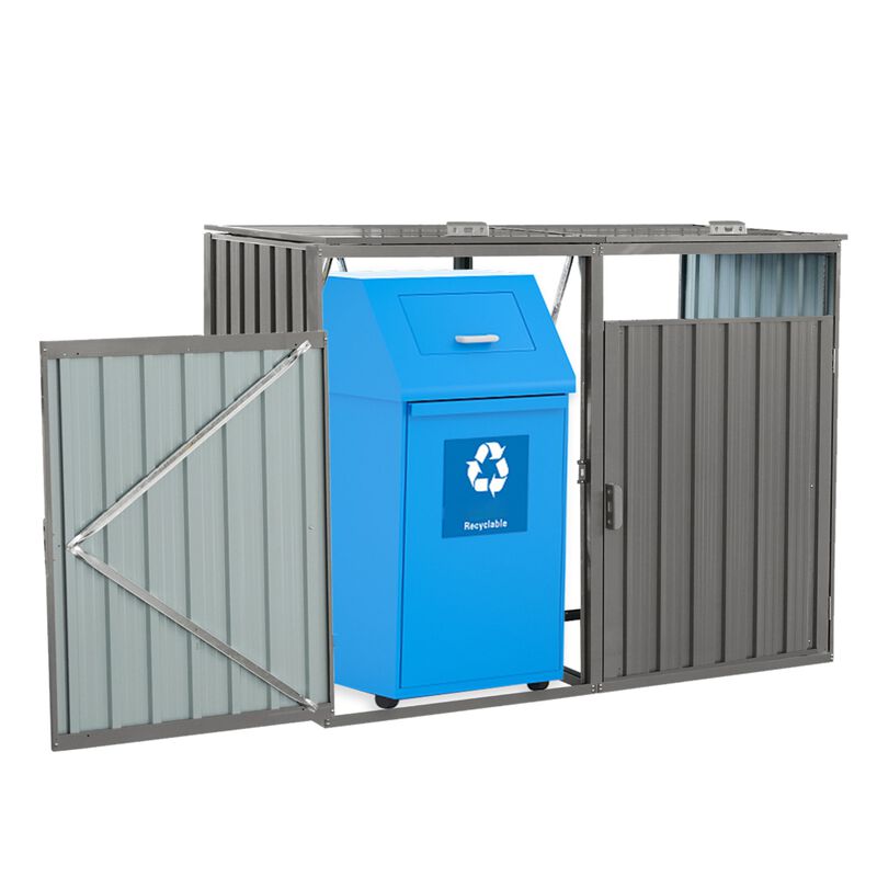 Garbage Bin Shed Stores 2 Trash Cans Metal Outdoor Bin Shed for Garbage Storage image number 6