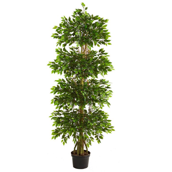 Nearly Natural 6-ft Four Tier Mini Ficus Artificial Tree UV Resistant (Indoor/Outdoor)