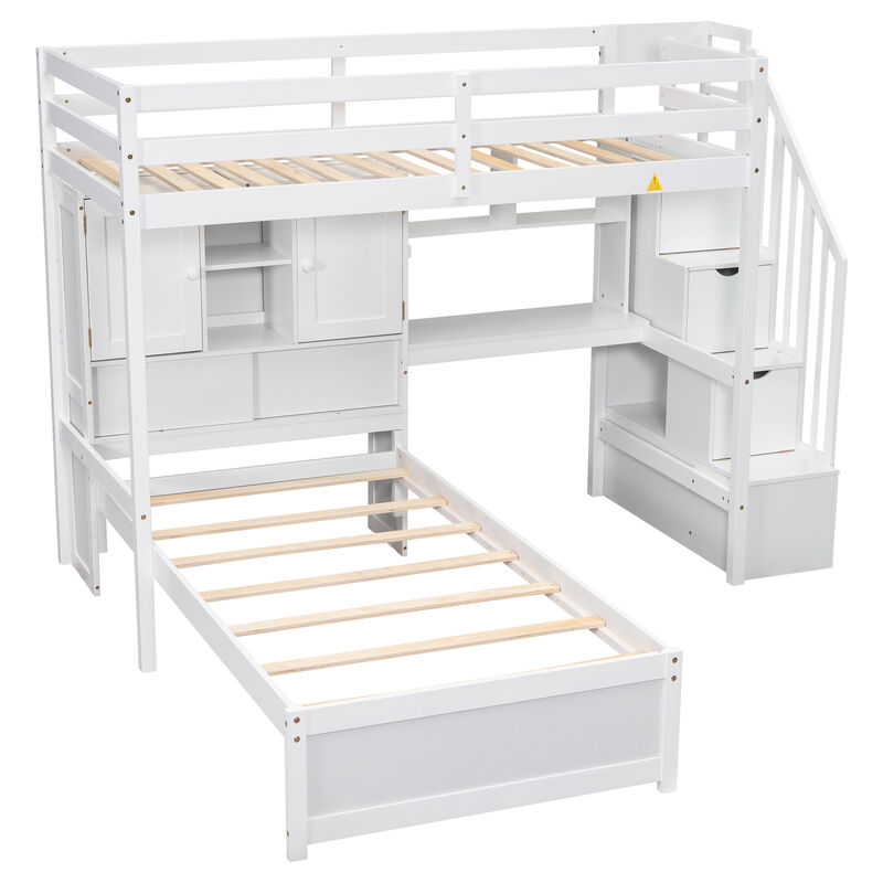 Whisen Twin over Twin Loft Bed with Desk & Staircase, Pine, for Bedroom image number 5