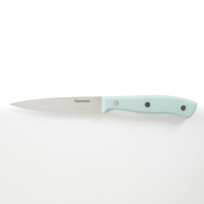 Kenmore Kane 14 Piece Stainless Steel Cutlery Set in Glacier Blue with Rubber Wood Block