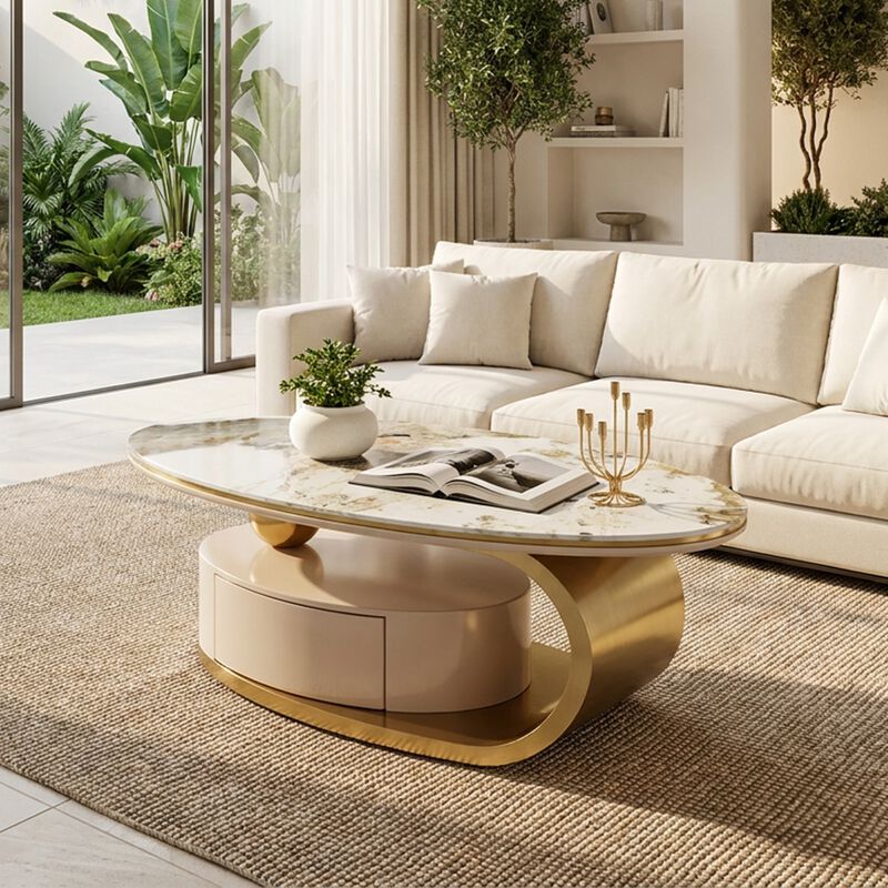 Nopfal Temptered Glass Oval Coffee Table image number 3