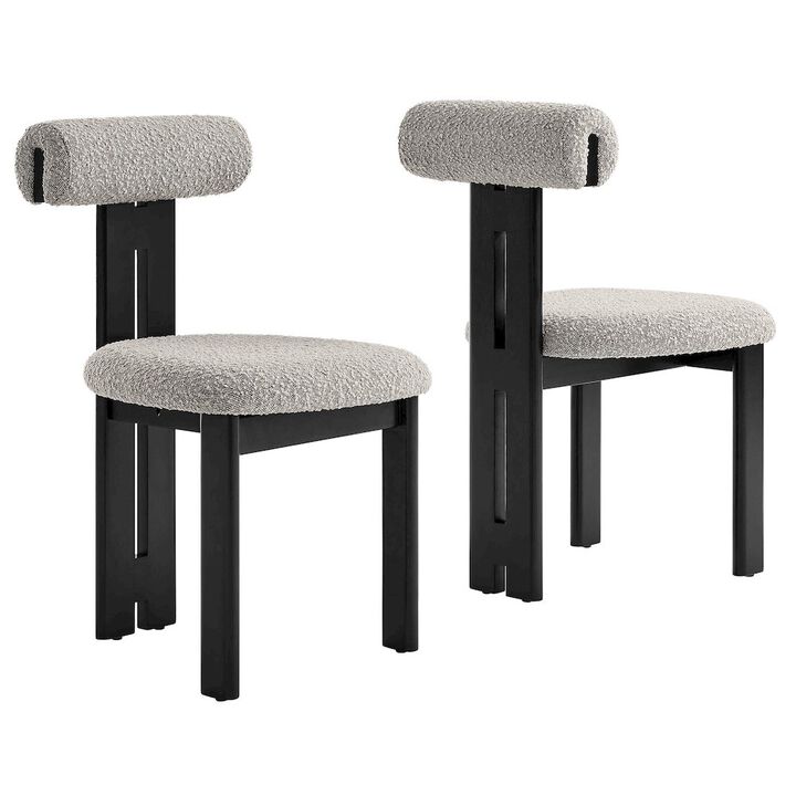 Modway Torian Upholstered Boucle Dining Chairs Set of 2 in Walnut Black - 3-Legged Farmhouse Kitchen Chairs - Mid-Century Modern Armless Accent Chairs - Comfortable Side Chairs with Wood Legs