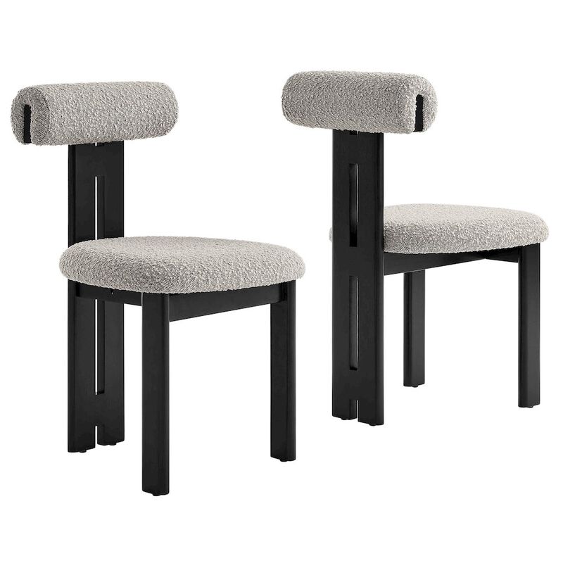 Modway Torian Upholstered Boucle Dining Chairs Set of 2 in Walnut Black - 3-Legged Farmhouse Kitchen Chairs - Mid-Century Modern Armless Accent Chairs - Comfortable Side Chairs with Wood Legs image number 0