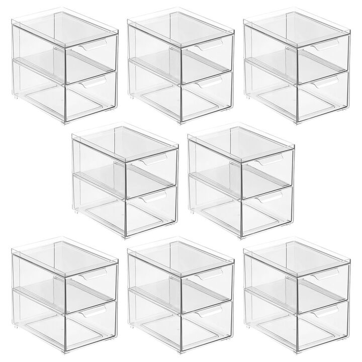 mDesign Stacking Plastic Storage Kitchen Bin - 2 Pull-Out Drawers, 4 Pack, Clear