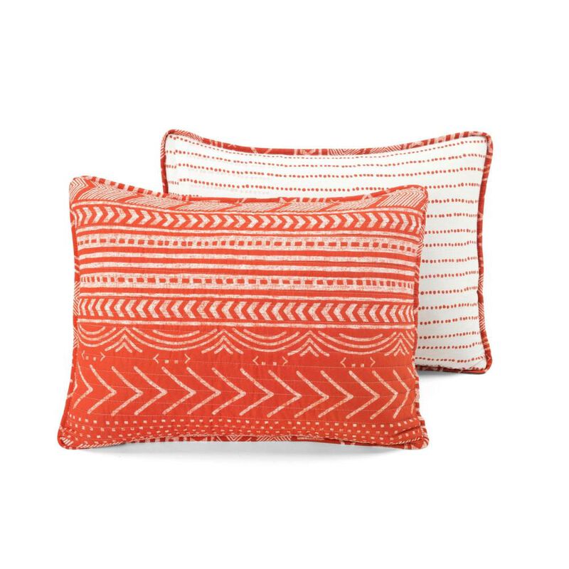 Hivvago Full/Queen Scandinavian Chevron Orange White Stripe Reversible Cotton Quilt Set