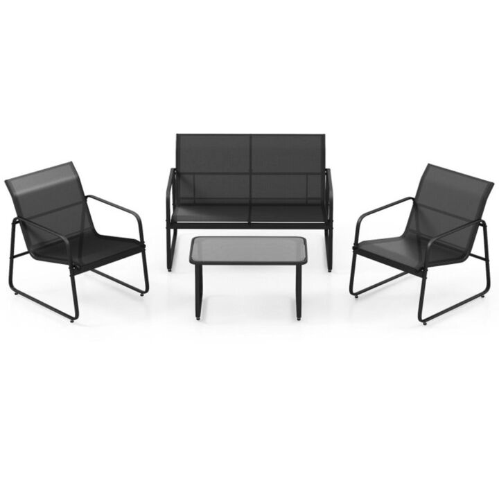 Hivvago 4 Pieces Outdoor Conversation Set with Tempered Glass Coffee Table