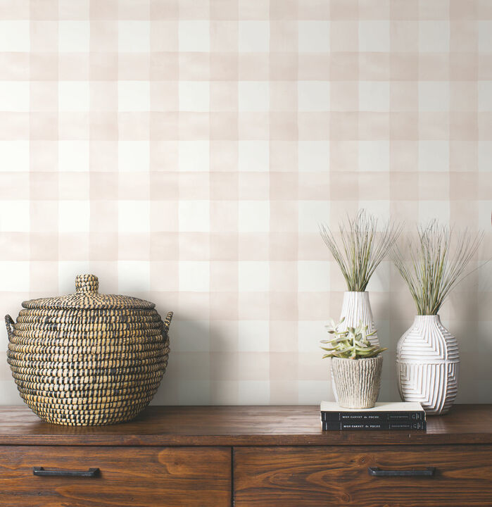 Watercolor Check Pink & White Wallpaper