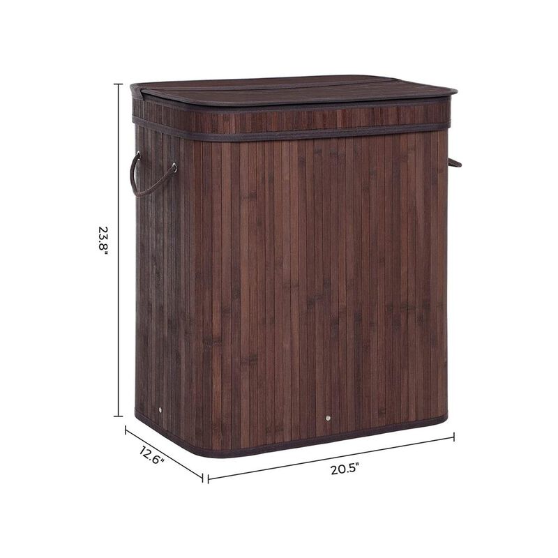 Bamboo Laundry Hamper 100L Dirty Clothes Storage Basket with Lid Liner and Handles Rectangular