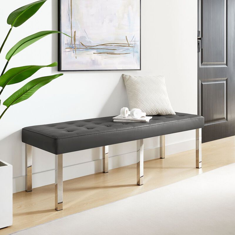 Modway Loft Tufted Large Upholstered Faux Leather Bench in Silver Gray image number 7