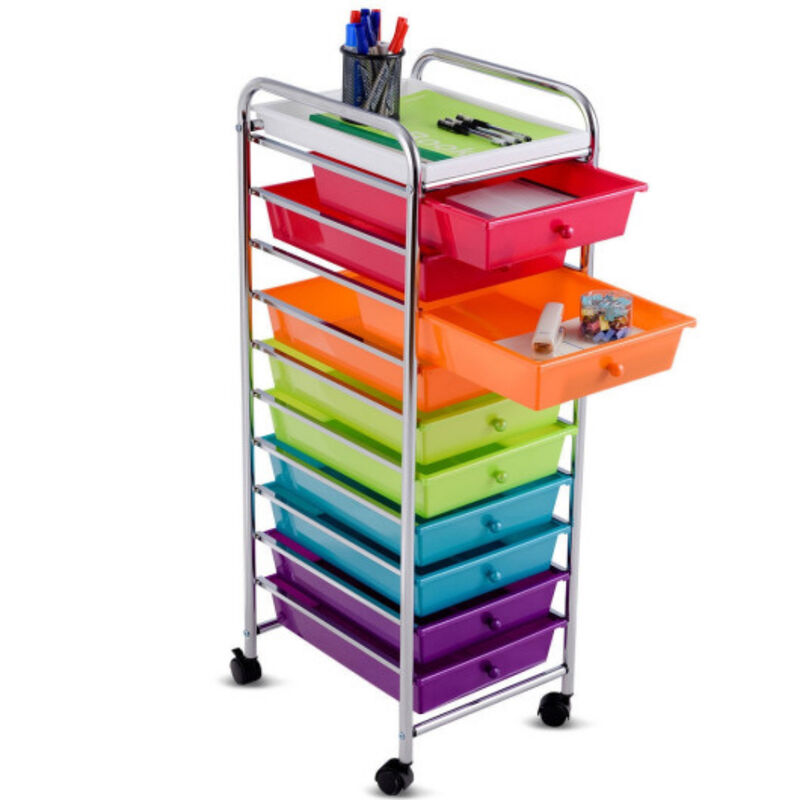 10-Drawer Mobile Rolling Organizer Cart – Craft Utility Trolley with Smooth Casters