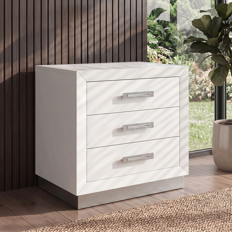 Modern 3-Drawer Nightstand with Crystal Diamond Hardware image number 4