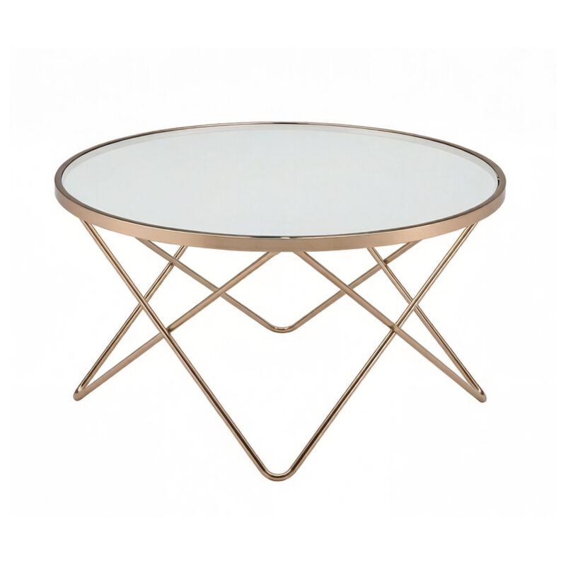 GOODSILO Elegant Round Frosted Glass Top Coffee Table with Geometric Metal Base Design image number 0