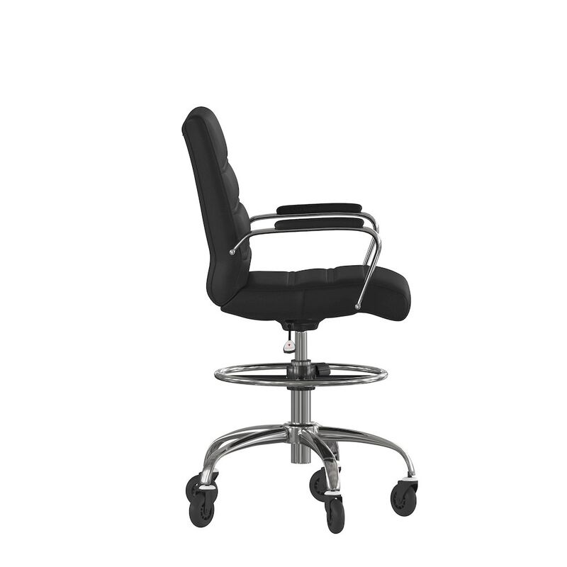 Flash Furniture Mid-Back Black Drafting Chair with Adjustable Foot Ring, Chrome Base, image number 2